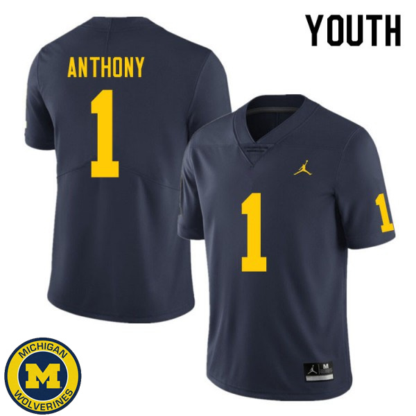 Youth University of Michigan #1 Andrel Anthony Navy Alumni Jersey